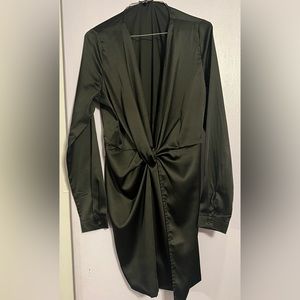 Silky black dress low cut with slit on side